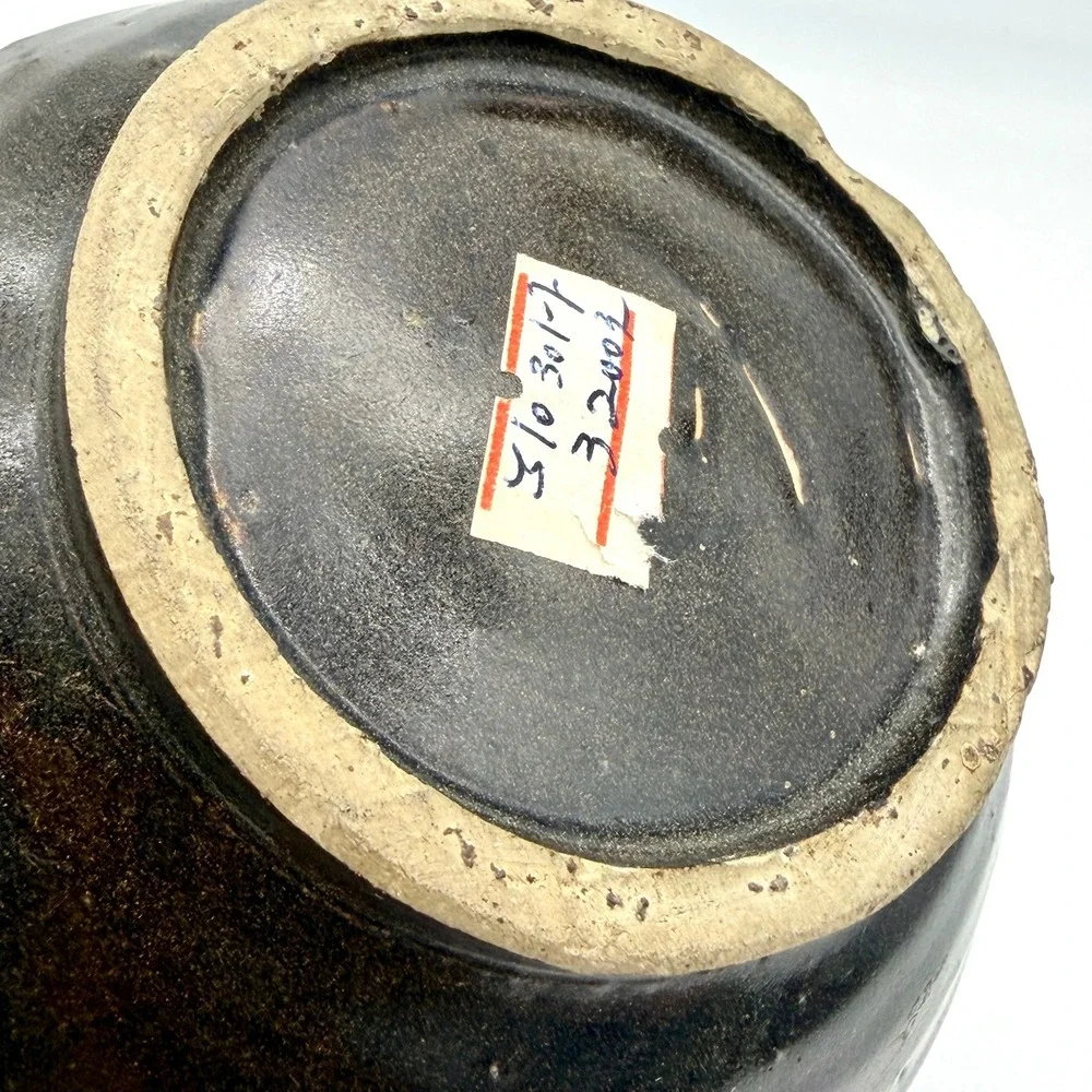 Antique 19thC Asian Brown Glazed Stoneware‎ Jar Cross Hatch Estate